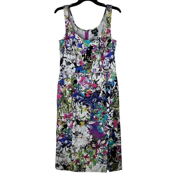 Nicole Miller Floral Sheath Sundress Sleeveless Zip Back Front Kick Pleat Sz 10 - Picture 1 of 10